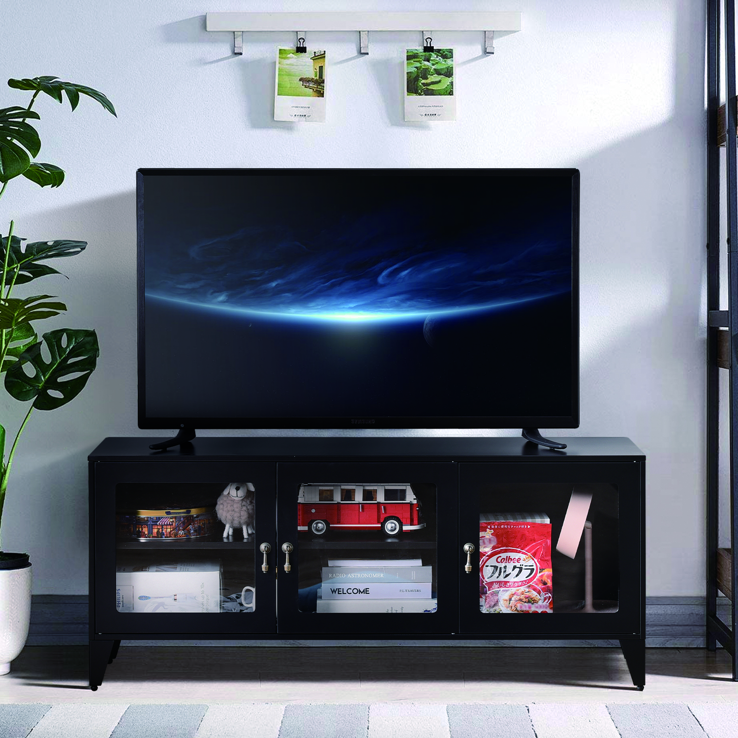 3 Acrylic Doors TV Stand with Large Storage Space